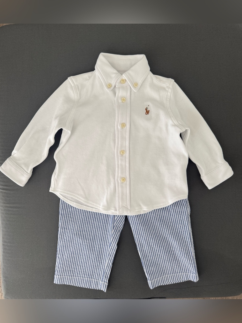 Ralph Lauren baby shirt and seersucker pant set 9M
